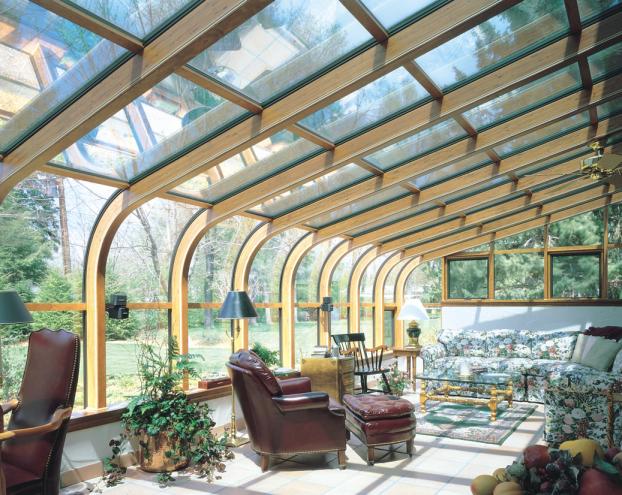 Wood interior glass curved roof
